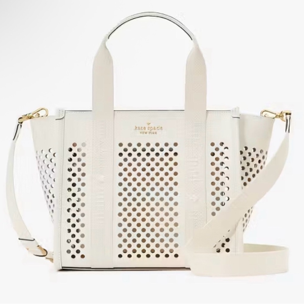 Kate Spade Cream Perforated Handbag with Gold Detail NWOT